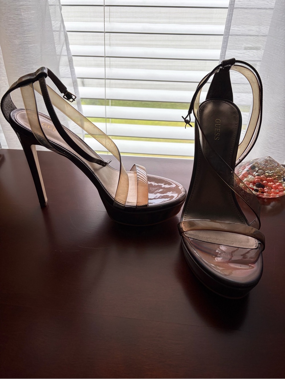 Guess Black Platform Stiletto Sandals with Clear Straps